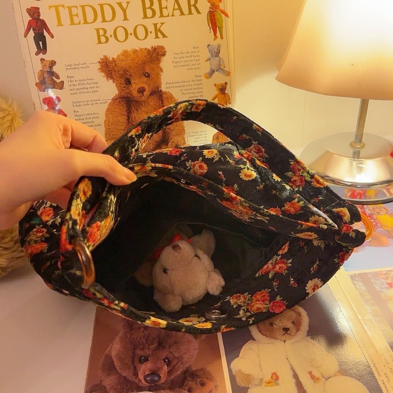 flower velours hand bag