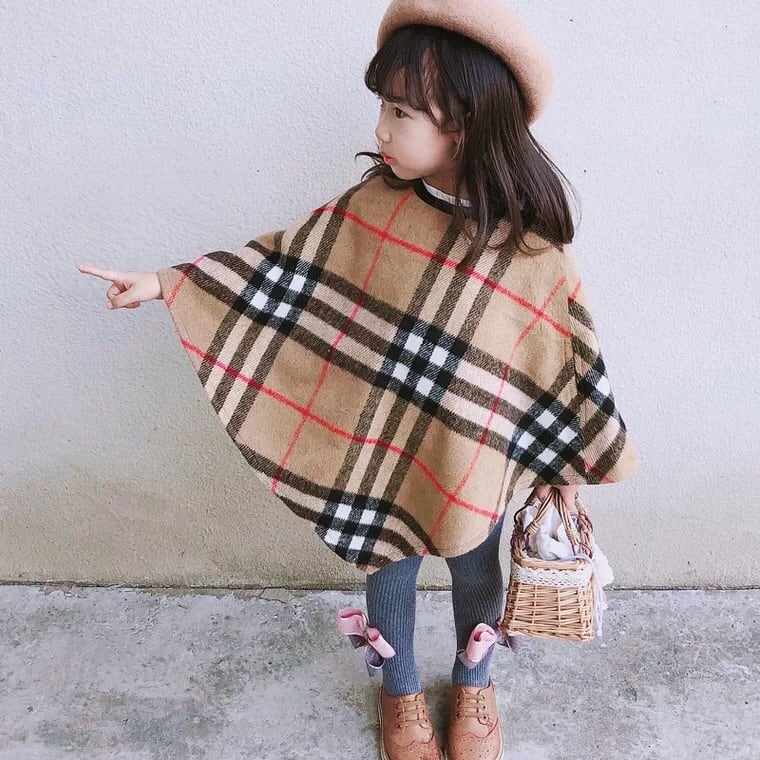 子ども用】親子リンクコーデ可能♪チェック柄ポンチョ♪ぽんちょ