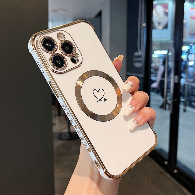 ZTOFERA iPhone 15 Pro 用 ケース MagSafe対応 マグネット搭載 ケース 韓国 可愛い ハート おしゃれ 人気 アイフォン 15 Pro スマホケース 軽量 女性 柔らかい TPU カバー 落下防止 耐衝撃 マグセーフ対応 ワイアレス充電対応 磁気ケース (ホワイト)