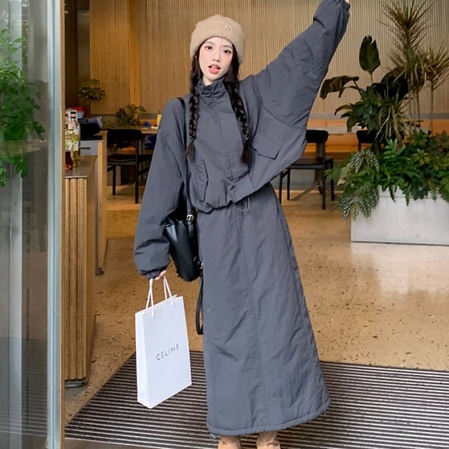 予約販売】セットアップ レディース スカート ロング丈 長袖 ダウン