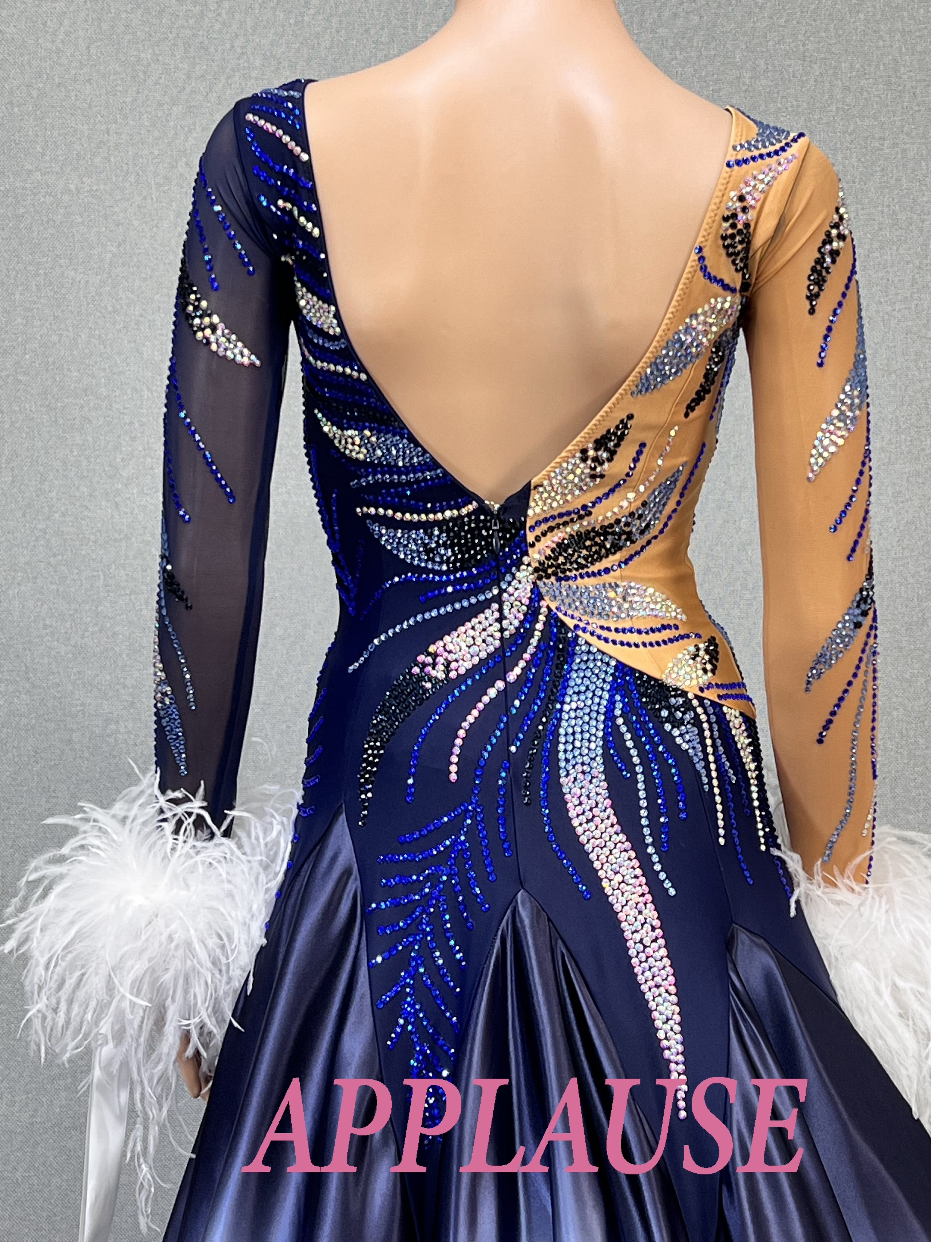 【新着】社交ダンス ドレス　スタンダード　モダンドレス　ネイビーグラデーション　M　ST-25-20　 デモ・競技用ドレス　発表会衣装　パーティドレス　ワンピース　舞台衣装