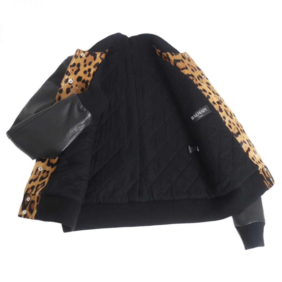 美品□BALMAIN/バルマン レオパード柄 ハラコレザー 中綿入り 美品□BALMAIN/バルマン レオパード柄 ハラコレザー 中綿入り