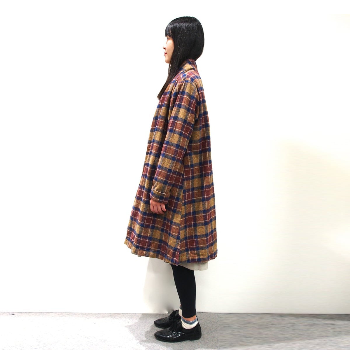 コットンツイードチェック ガウンコート Stand