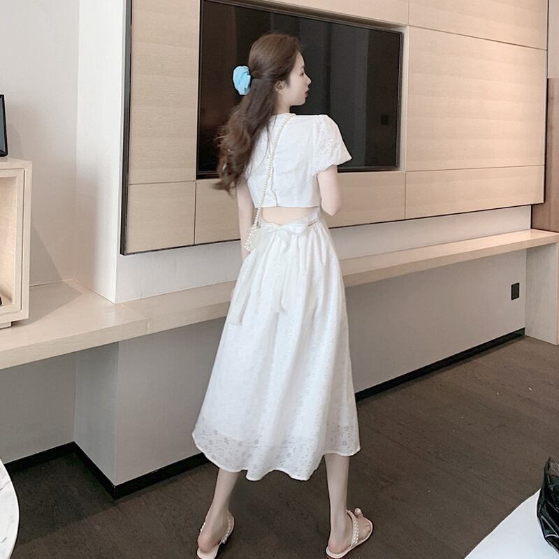 ホワイトドレス サマーウェストロングスカート 夏物 試着室53217080822