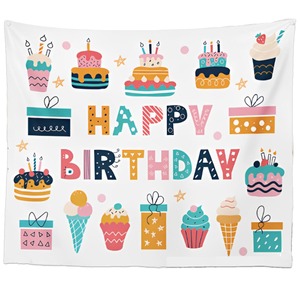 【数量限り】fogman 誕生日 飾り付け タペストリー パーティー バースデー 壁掛け birthday (100×70cm)