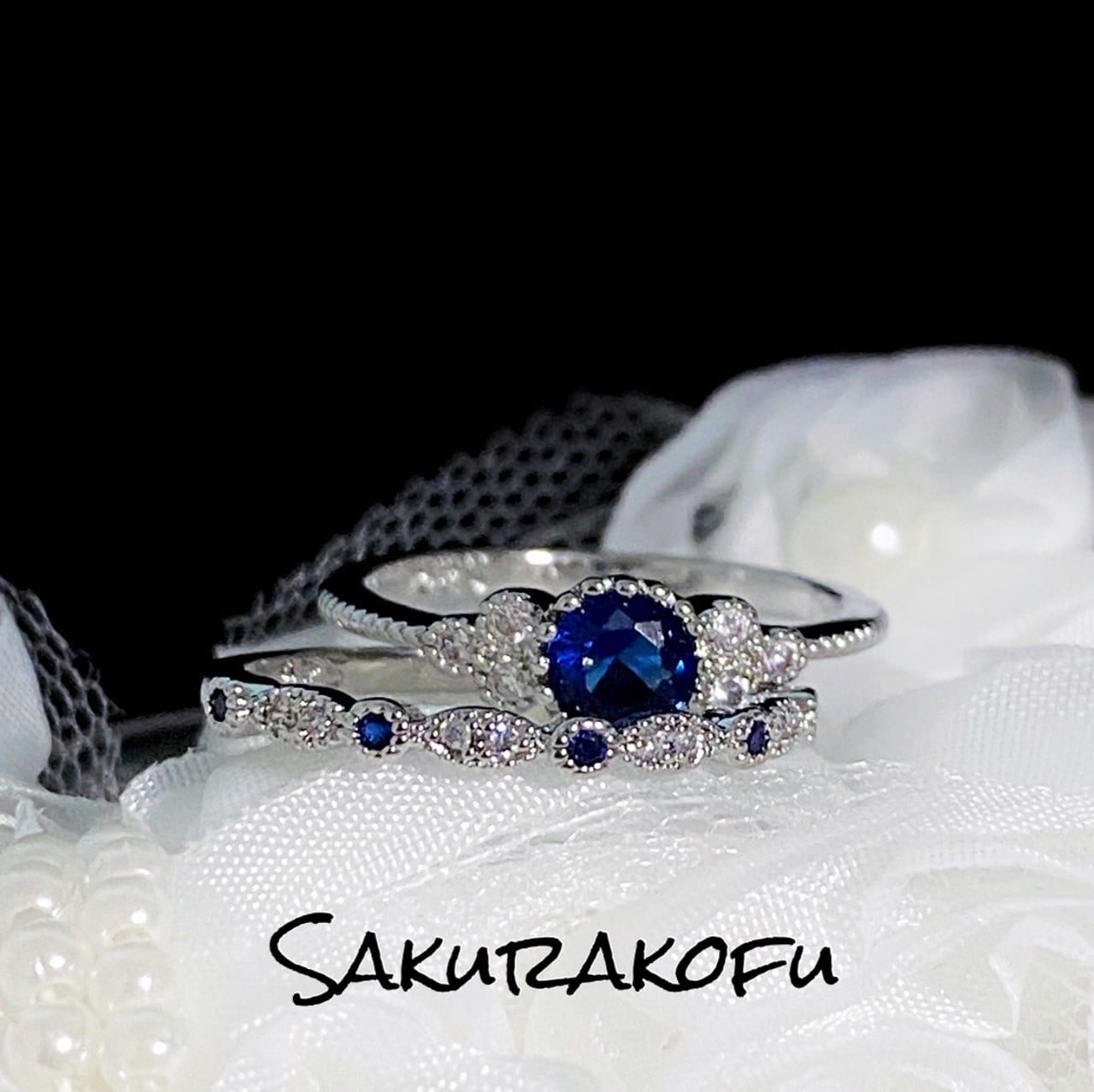 D059 2連リング サファイア 華奢リング レディース 指輪 リング