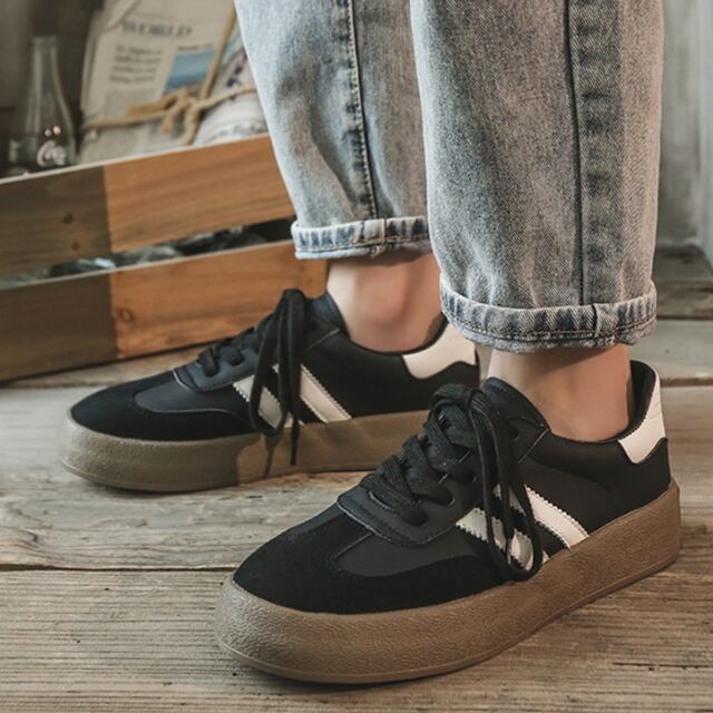 【予約販売】スニーカー シューズ メンズ ライン ベーシック シンプル 靴 デザイン ブラック 黒 アイボリー お洒落 カジュアル シック 韓国 トレンド 24.5cm/25cm/25.5cm/26cm/26.5cm/27cm