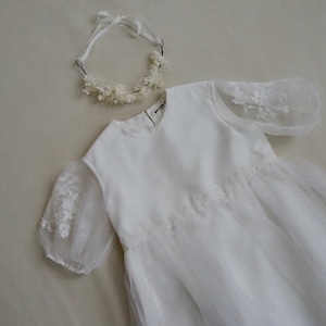 Puff sleeve leaver lace Kids dress & head accessory（White）120