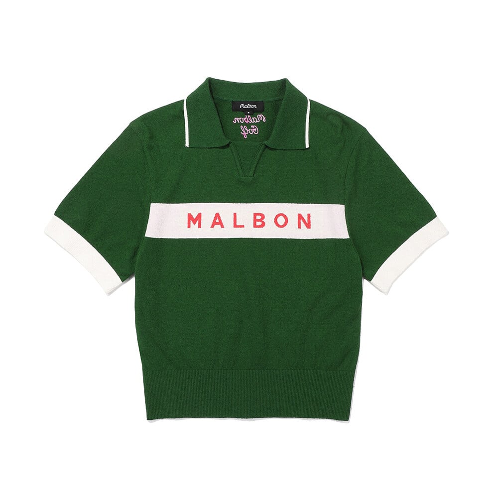 [Malbon golf] Malbon Script Polo knit T-shirt GREEN (WOMAN) 正規品 韓国ブランド  韓国ファッション 韓国代行 韓国通販 ニットポロTシャツ | BONZ (韓国ブランド 代行) powered by BASE