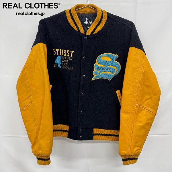 2/23まで限定価格STUSSY 90s BIG4 スタジャン レザー　紺タグ STUSSY/ステューシー 90s 紺タグ BIG4 袖 レザー スタジャン/S