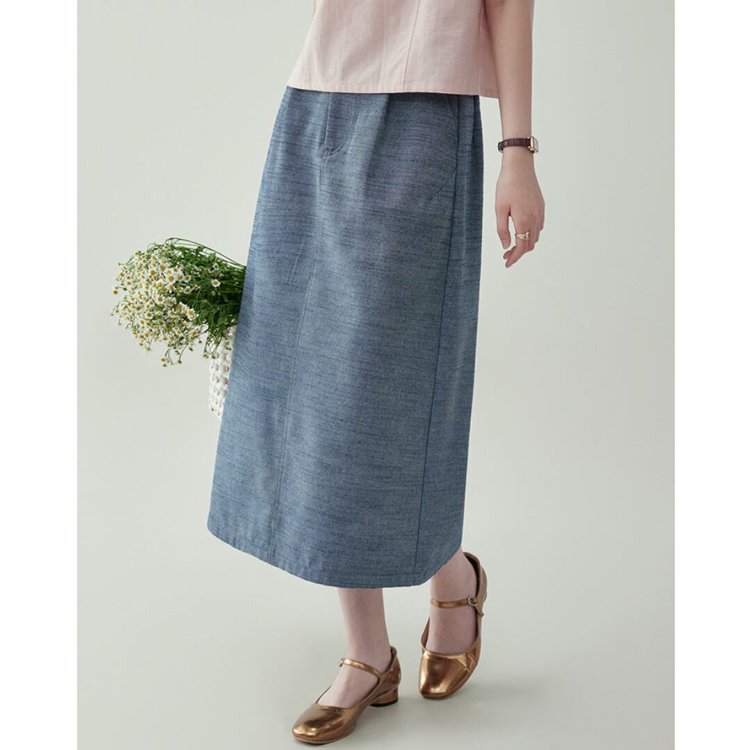 back slit straight denim style skirt
