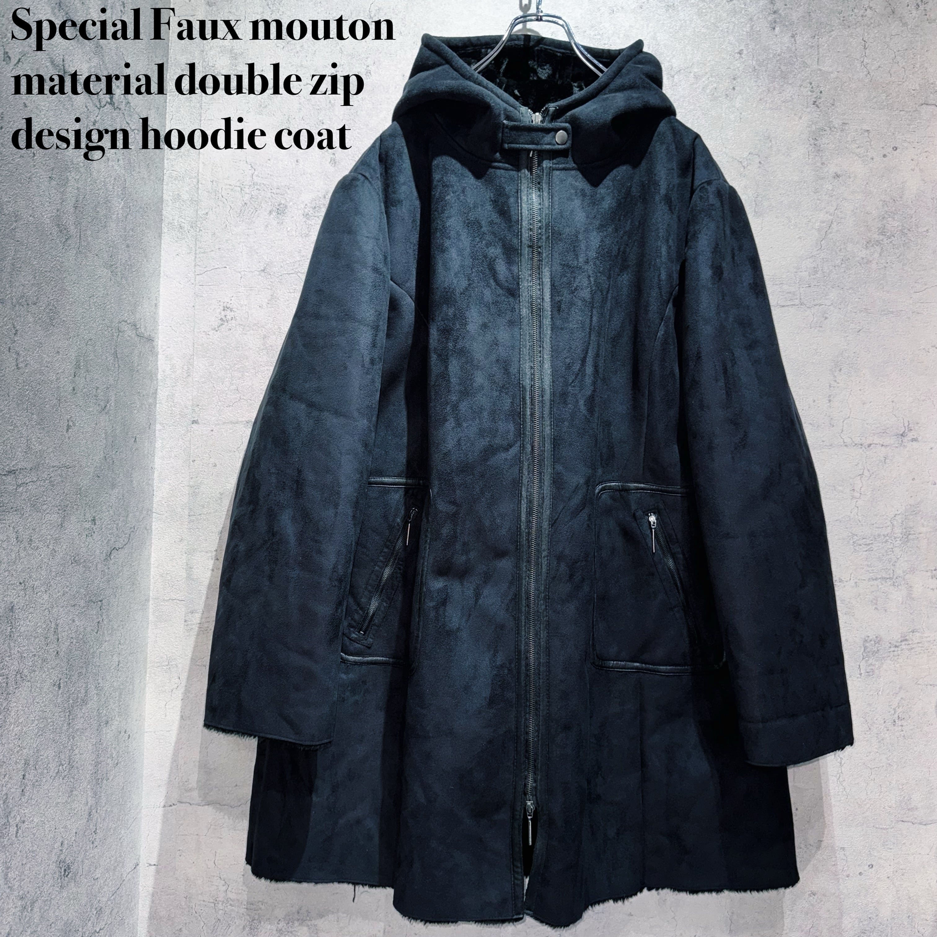 Special Faux mouton material double zip design hoodie coat