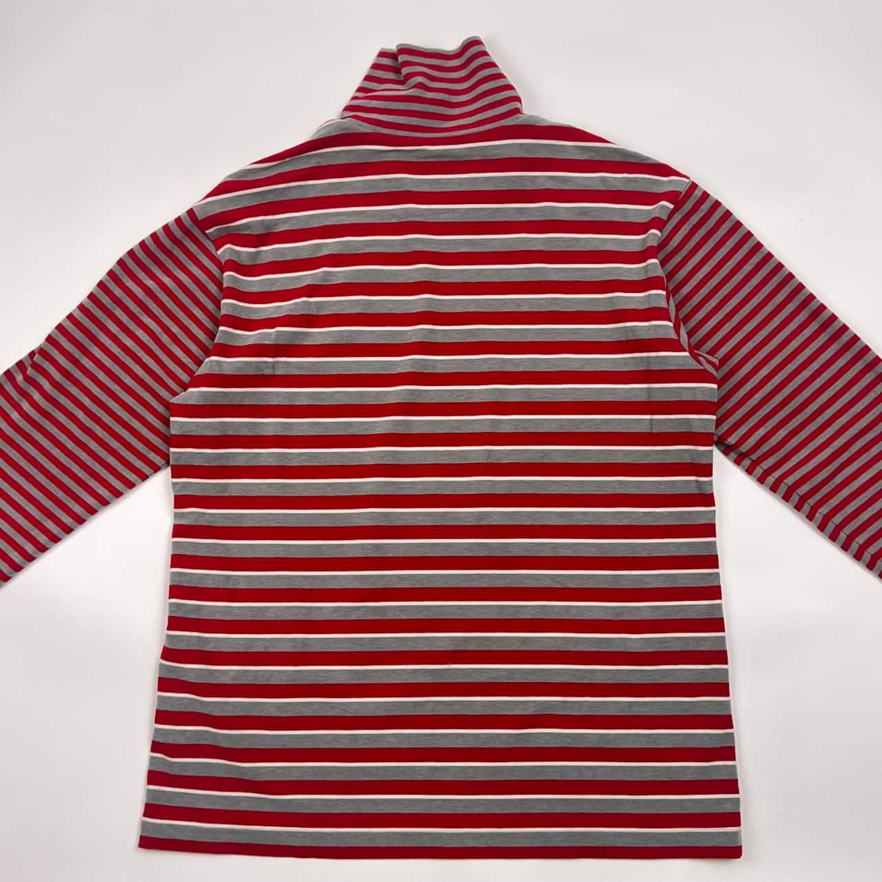 adabat アダバット 起毛 ボーダー ハイネック 長袖 シャツ 48/レッド×グレー メンズ ゴルフ