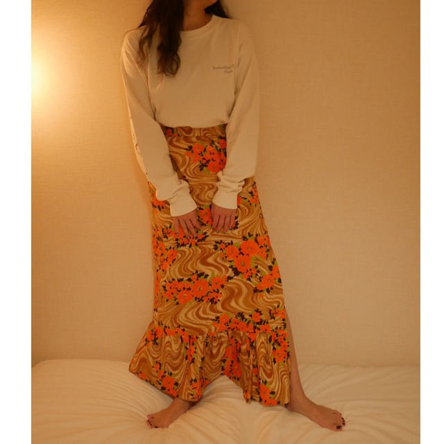 frill flower pattern long skirt