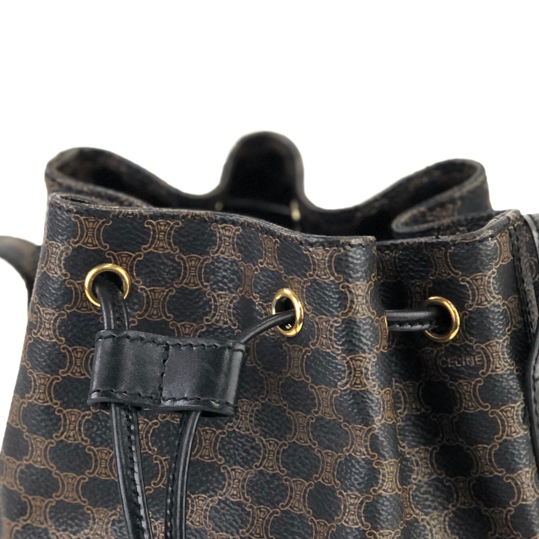 CELINE セリーヌ マカダム トリオンフ PVC×レザー 巾着 ミニバッグ