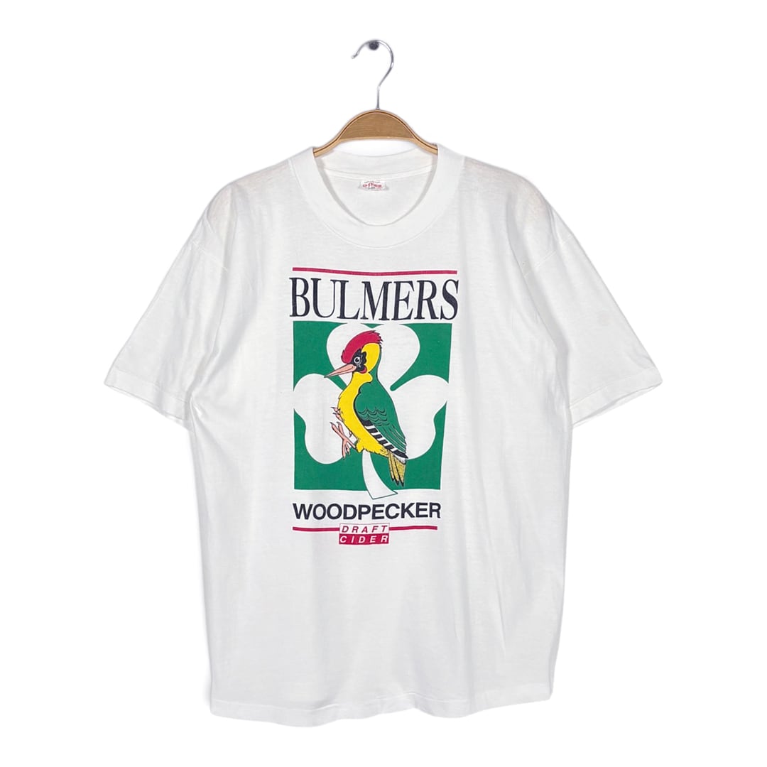 90s バルマー リンゴ酒 BULMERS 企業系 キツツキ ヴィンテージ Tシャツ ウッドペッカー サイダー ホワイト シングルステッチ サイズL 古着 BZ0562