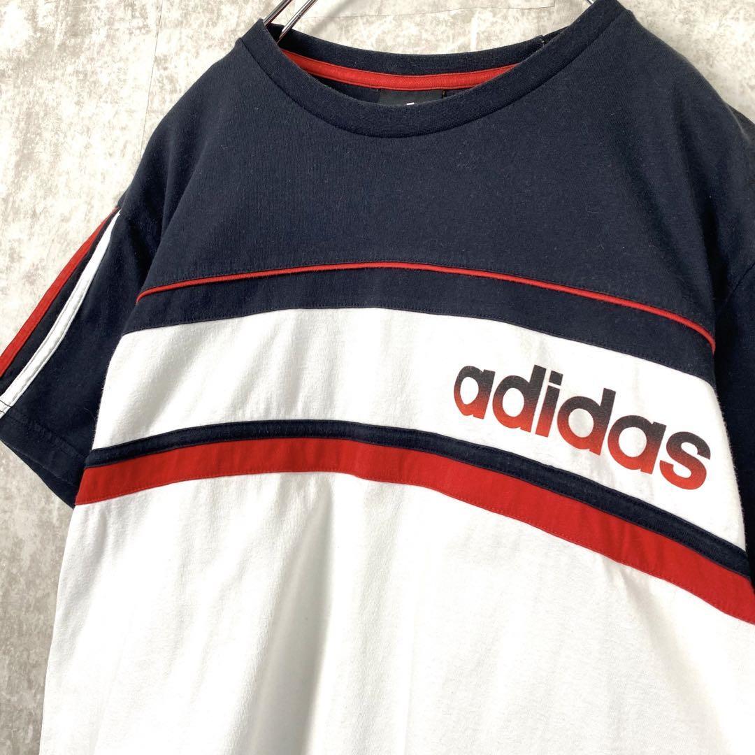 90s adidas アディダス 黒×白 3本ライン Tシャツ VINTAGE