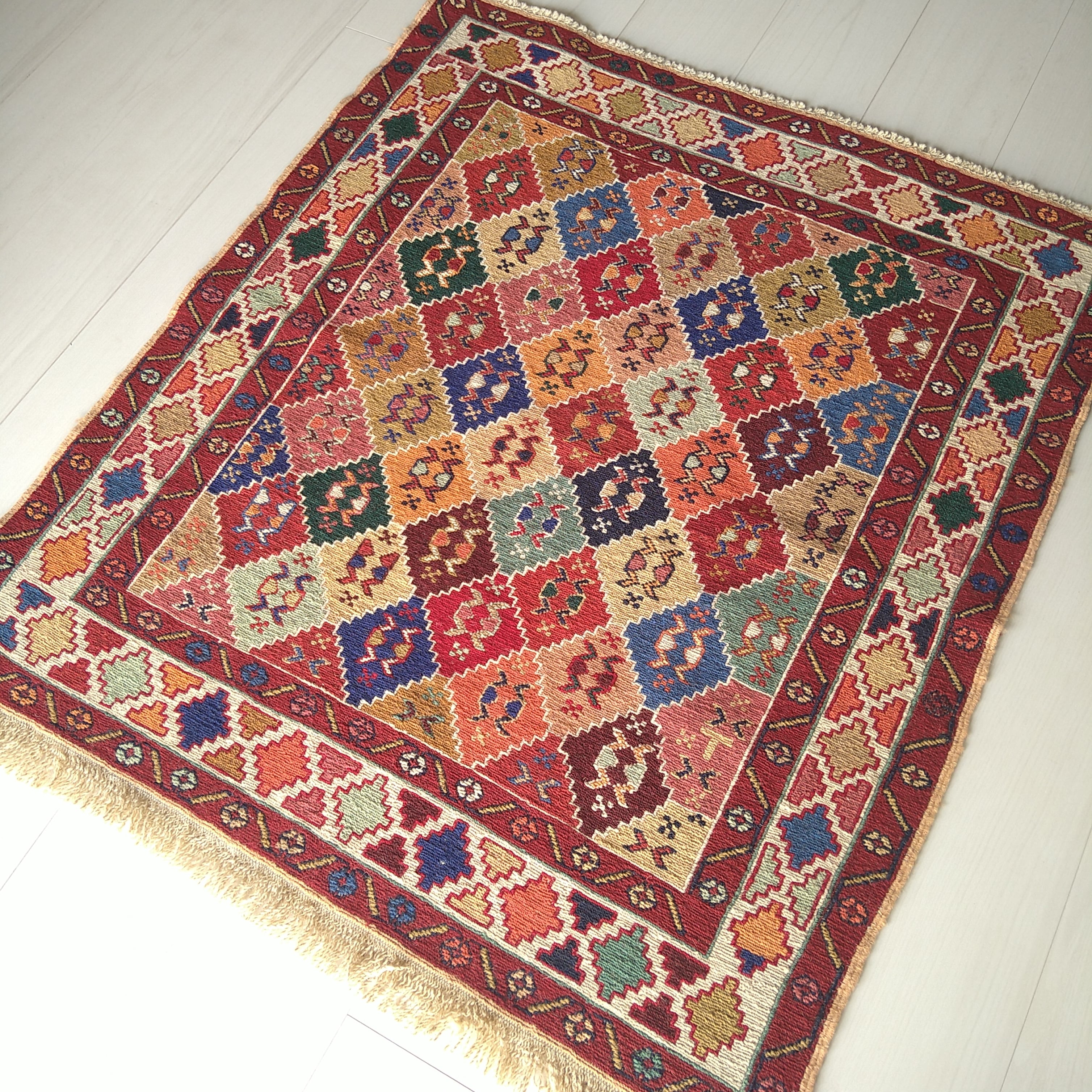 Persian Kilim 97x87cm Colourful ZigZag Diamonds ペルシャ絨毯