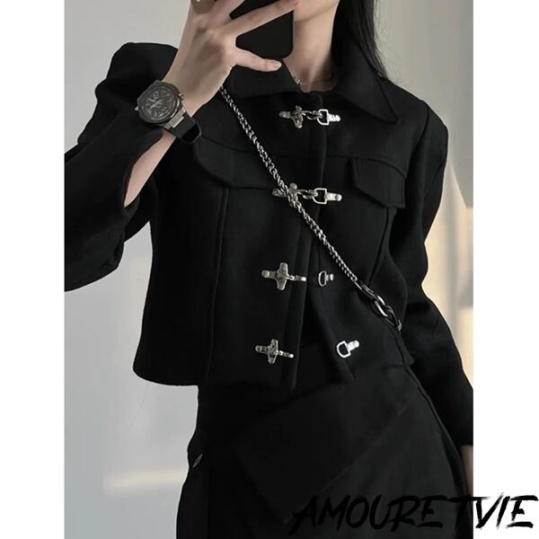 レディース トップス シャツ モダン スタイリッシュ 黒 ブラック オルチャン 韓国ファッション 2501 Amouretvie 韓国系 モード系 個性的ファッションの通販サイト