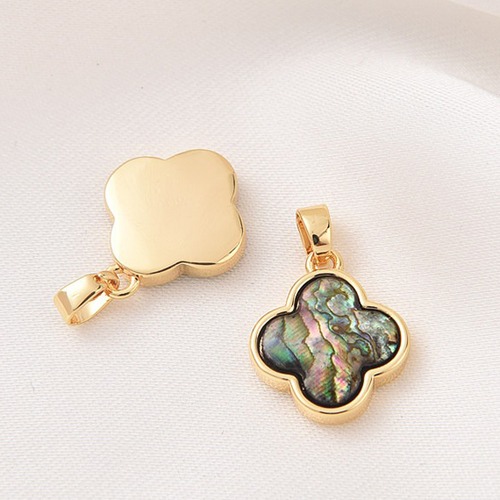 銅製 クローバー アバロン シェル ペンダント ゴールド