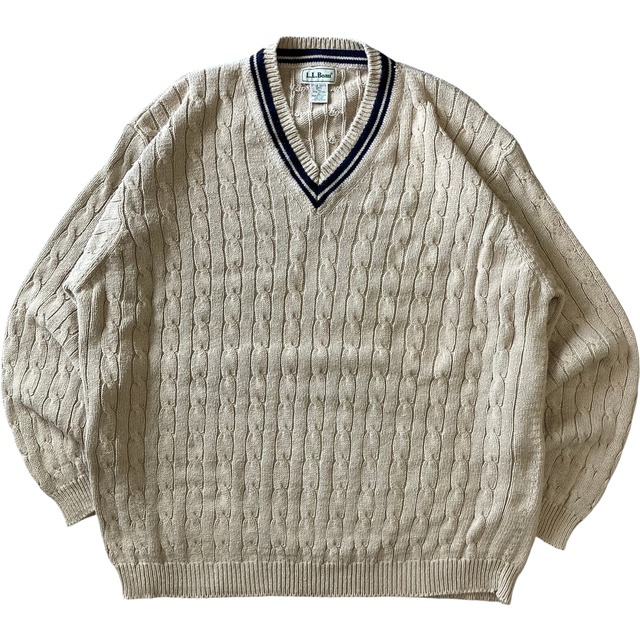 L.L.Bean 80s~ コットンニット Ｖネック リブライン No.1573