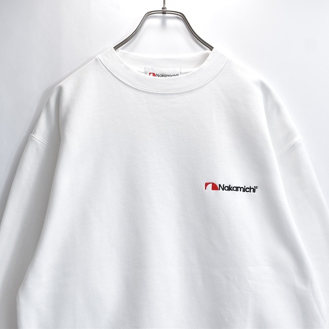 90s Nakamichi ナカミチ スウェット トレーナー クルーネック 裏起毛 刺繍ロゴ 企業モノ アドバタイジング オーディオ 音楽 ホワイト USED ヴィンテージ ビンテージ 古着 メンズ L相当