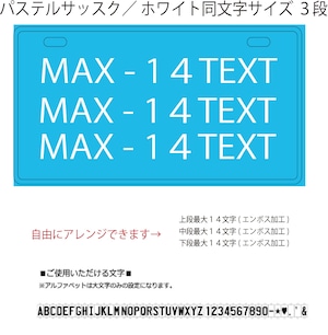 USプレート同文字サイズ３段　背景：パステルサックス　文字色：ホワイト