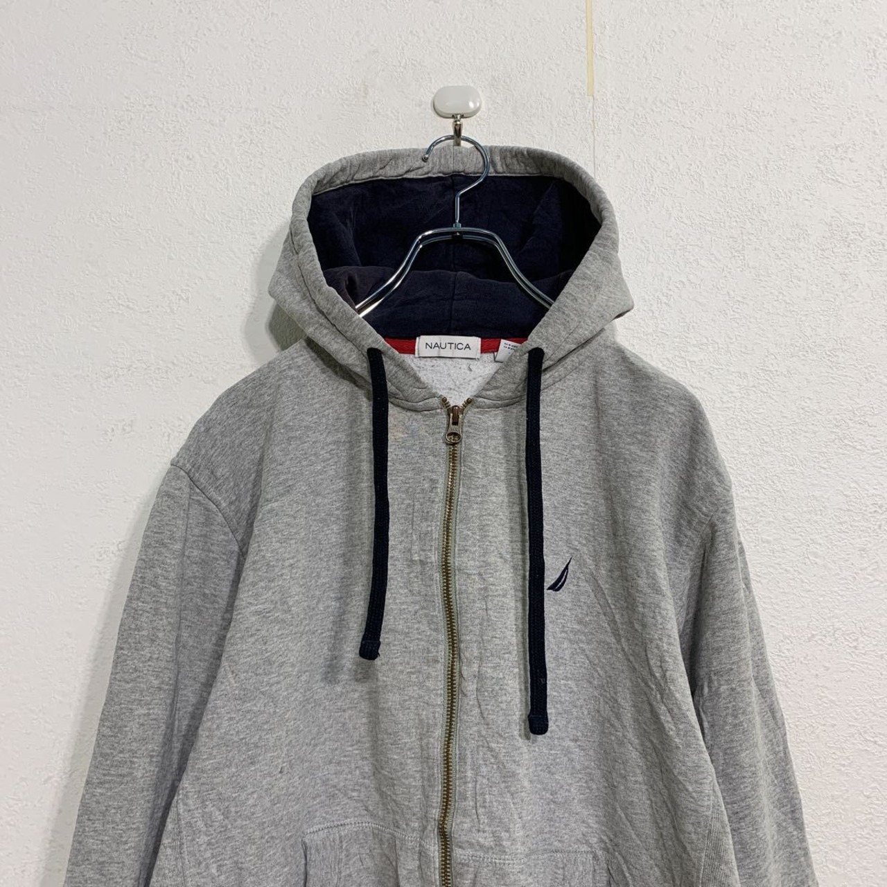 NAUTICA ジップアップ スウェット パーカー M グレーネイビー 