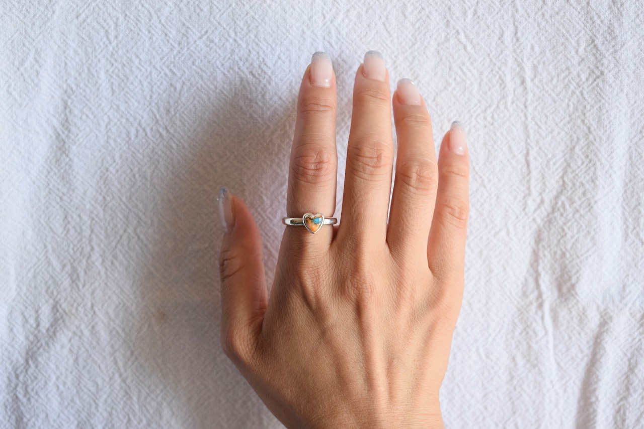 Orange copper heart turquoise ring /silver925》【受注製作】