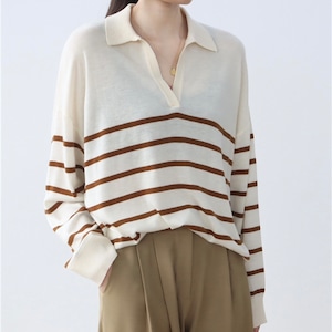 v neck border knit N20052