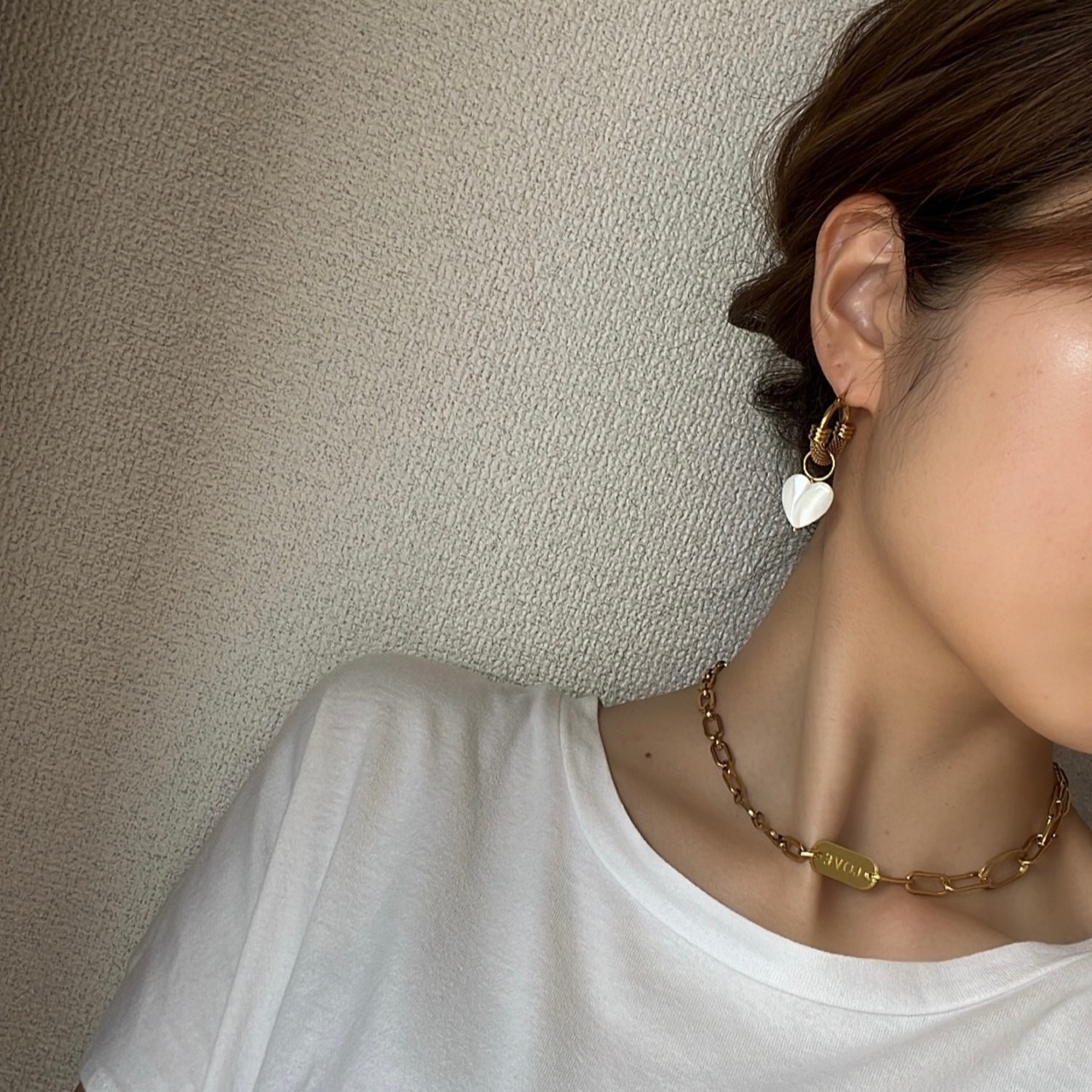 トロカスシェル ハートフープピアス