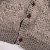 80s J.PRESS ジェイプレス ウール ケーブル編み ニット カーディガン M/グレージュ系 レディース くるみボタン ビンテージ