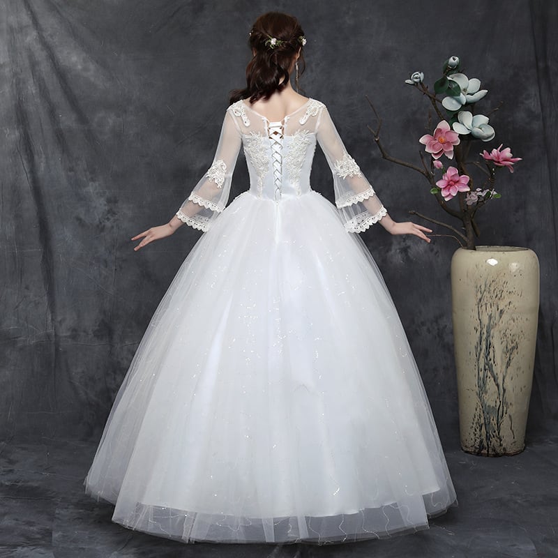 8055ウェディングドレス 白 大きいサイズ フレア袖 プリンセス Aライン ...