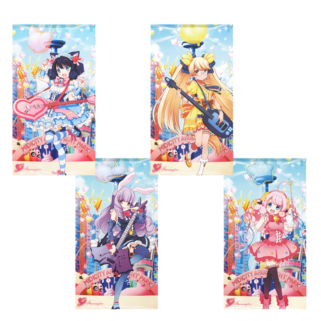 【受注生産】 のれん サンリオ SHOW BY ROCK!! Plasmagica 幅85×丈150cm シアン/チュチュ/レトリー/モア