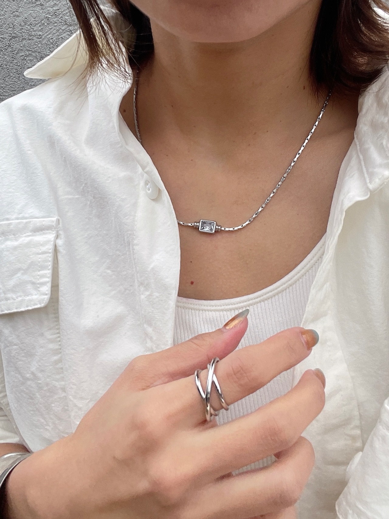 スクエアクリスタルネックレス