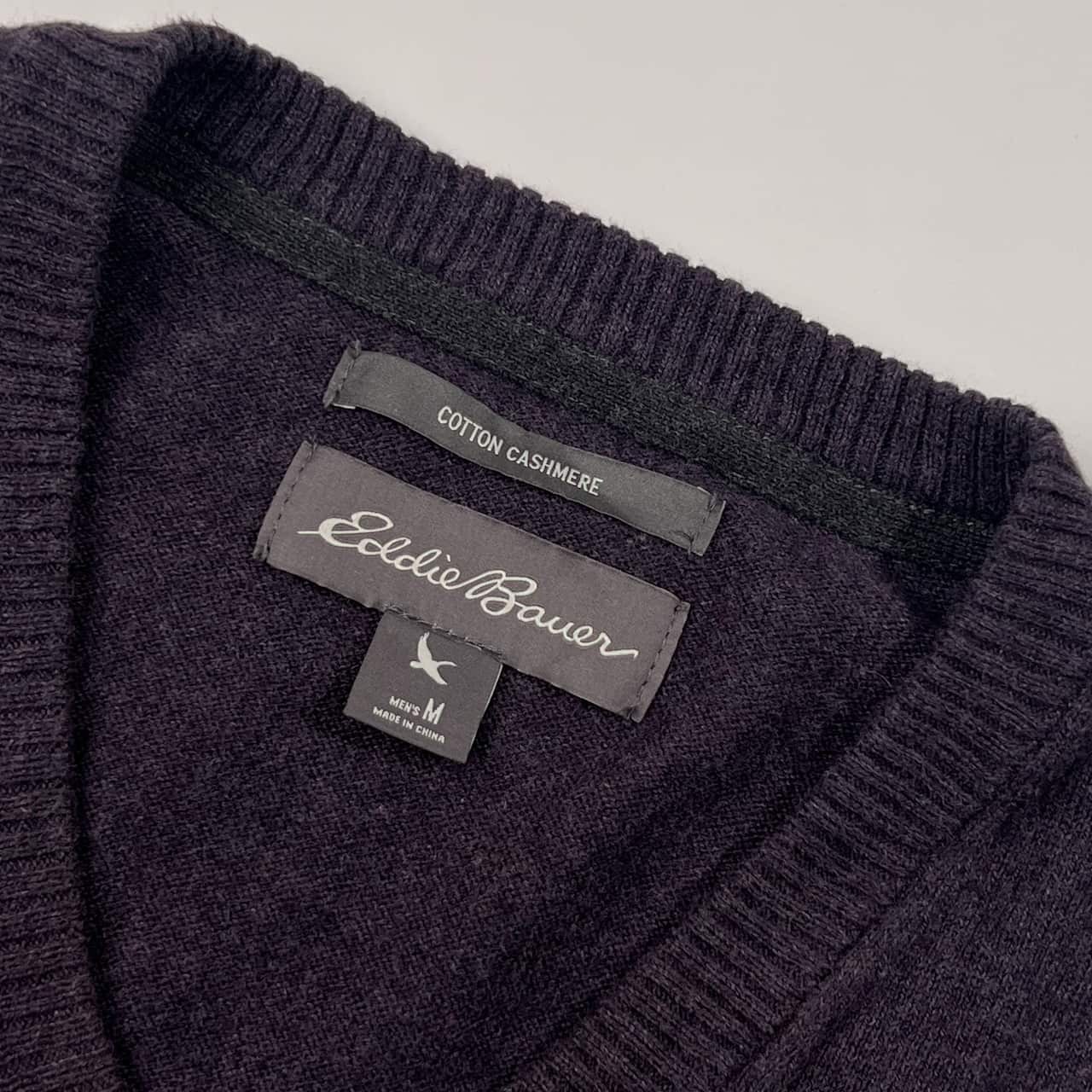 カシミヤ混 Eddie Bauer エディーバウアー Vネック ニットセーター M/ダークパープル系 メンズ