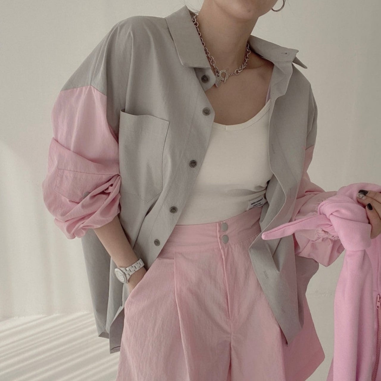 Bicolor Oversized Shirt 01146