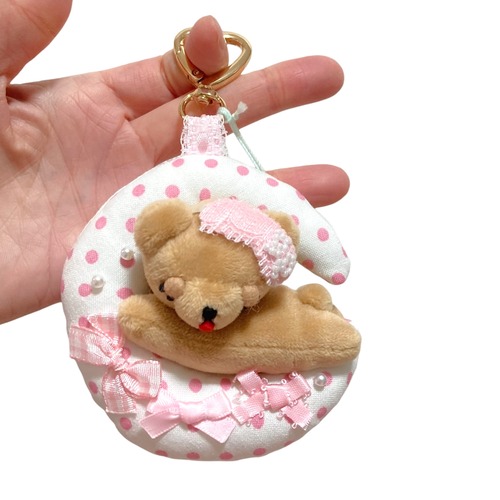 【1/31(土)21:00-2/8(日)23:59限定❣️】くまとうさぎ屋さん / おやすみくまさんチャーム（ピンクドット×ミルクティ）