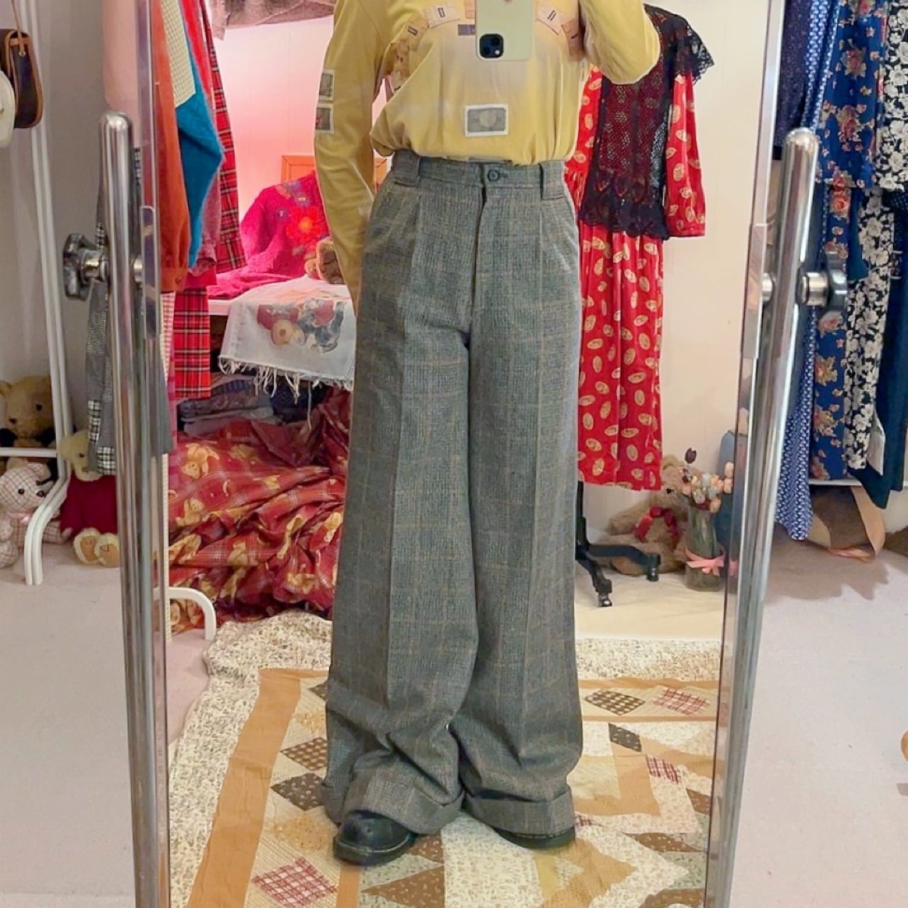 high waisted glen plaid wide leg pants