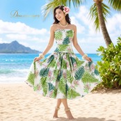 フラダンス 衣装 ALOHA STANDARDS アロハスタンダード ツーピース セットアップ 上下セット ホワイト系 日本製 チューブトップ シングル シンプル かわいい 華やか 鮮やか 明るい ハワイアン アロハ ハワイアンプリント ダンス レッスン 練習
