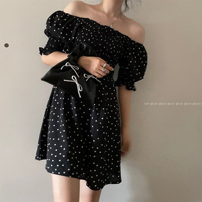 ドレス サマースリーブウェスト薄手ブラックAラインショートスカート 夏物 クレセントシティ16508074317