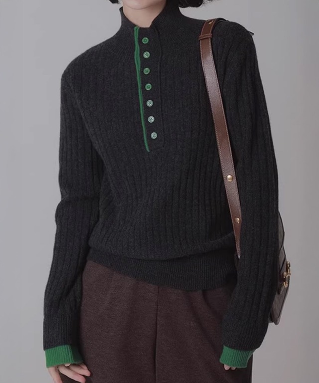 フェイクツーピースハイネックニット Q0479