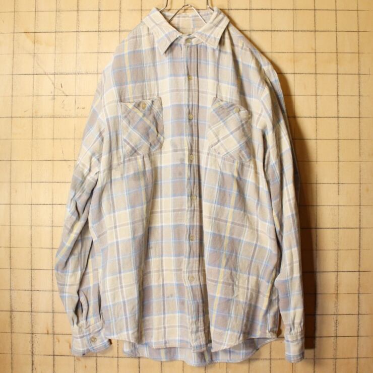 70s 80s USA DUDE チェック ヘビーフランネル ボタンダウン シャツ