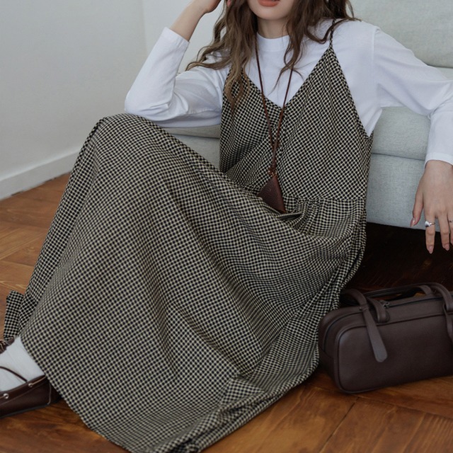 check pattern camisole dress