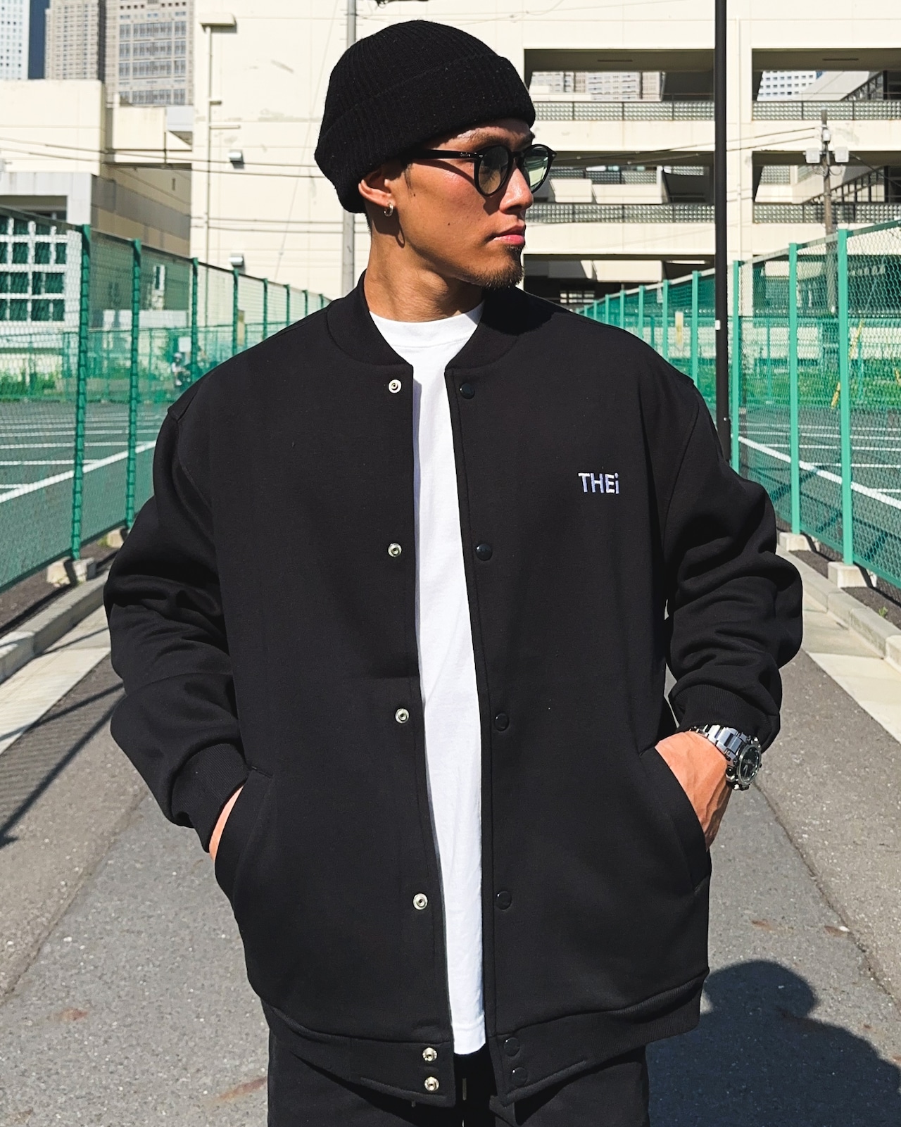 BASIC ONE POINT SWEAT JACKET - BLACK