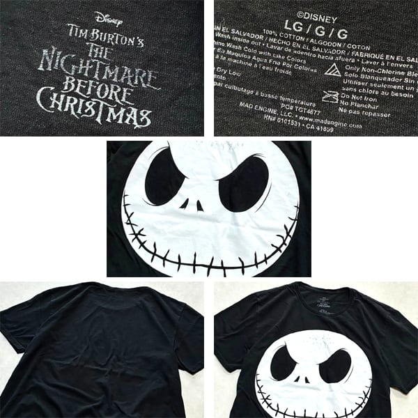1点物◇ディズニー黒ナイトメアービフォアクリスマスプリントTシャツ
