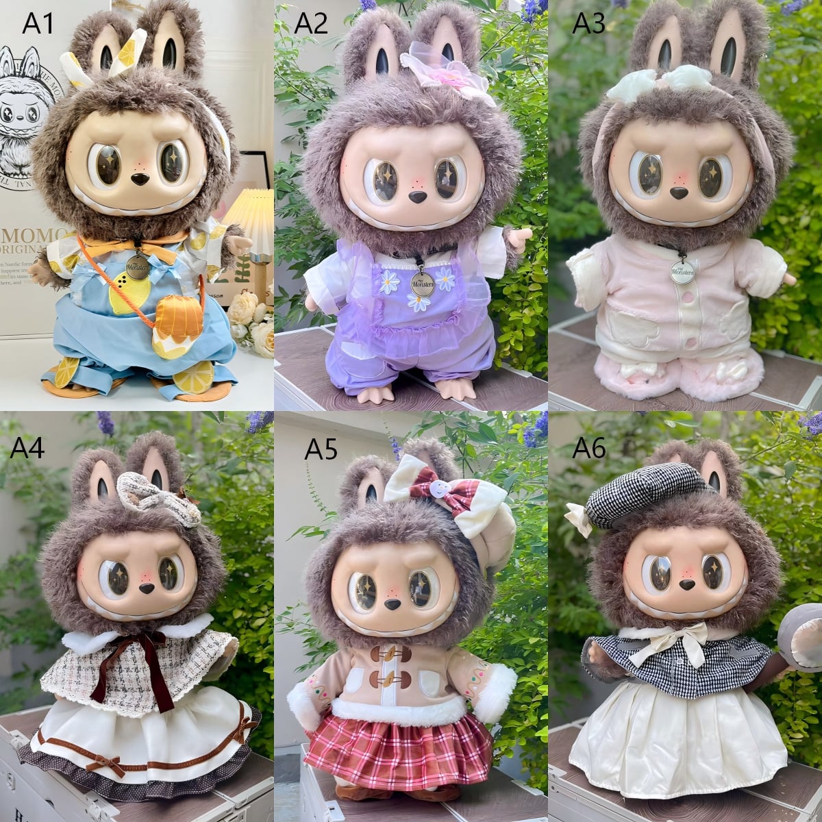 58cm ZIMOMO/LABUBU用 チェック/花柄 トップス+スカート+ヘア