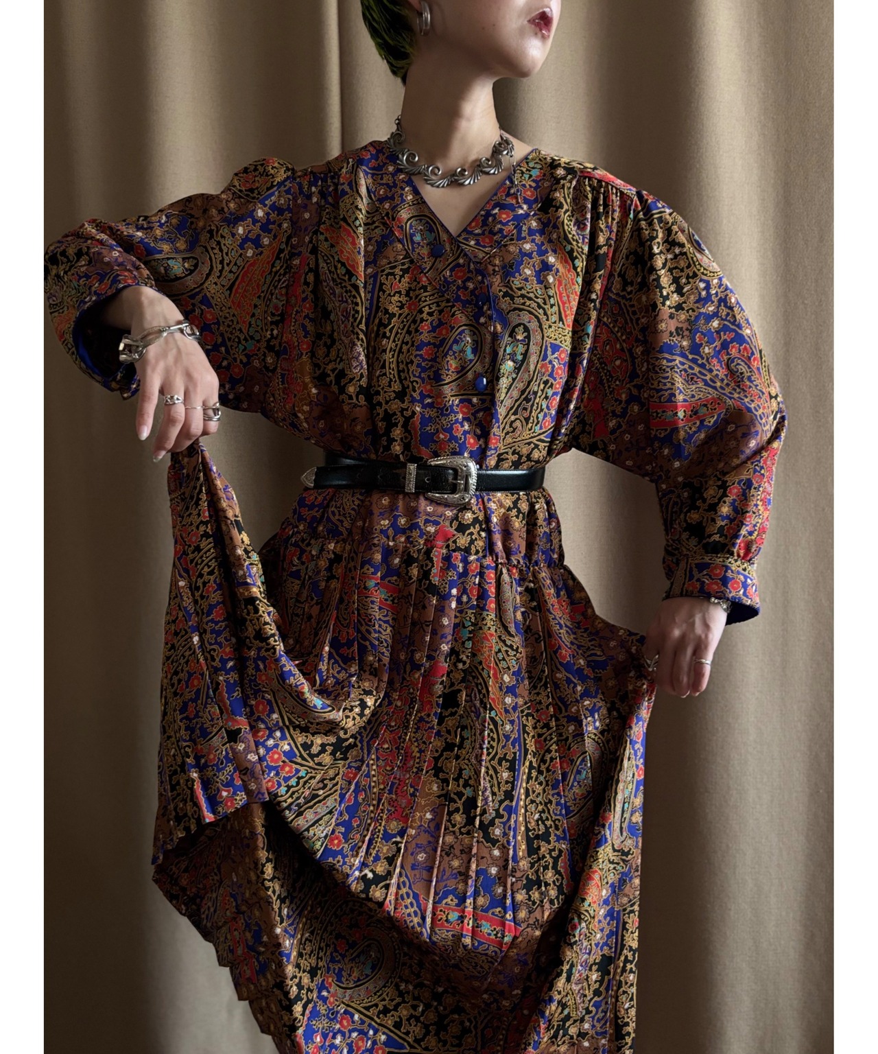 FABRIQUE EN FRANCE exotic pleats dress-4849-8