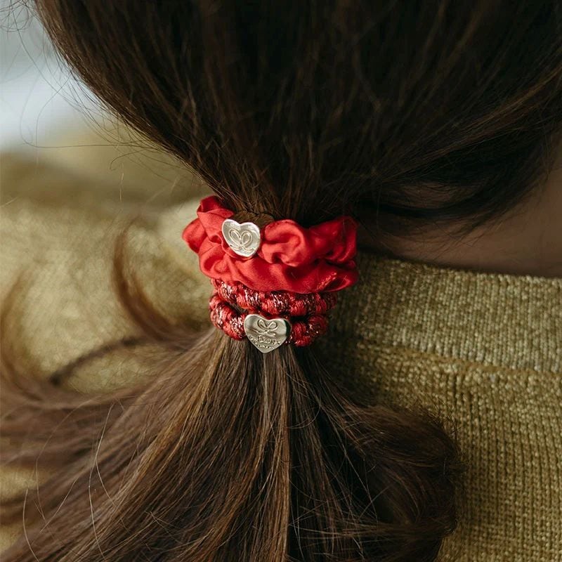 Gold Heart Silk Scrunchie Chilli Red_S-1-066