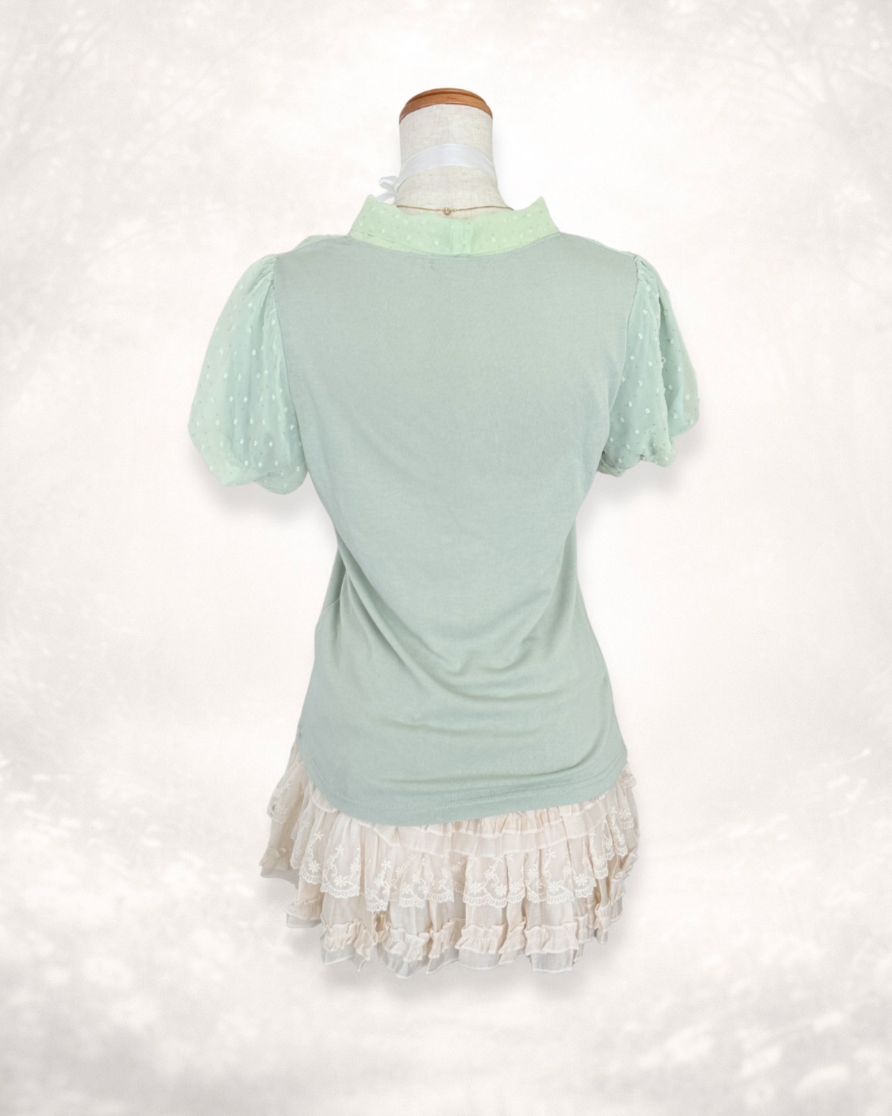 mint color ボウタイリボントップス